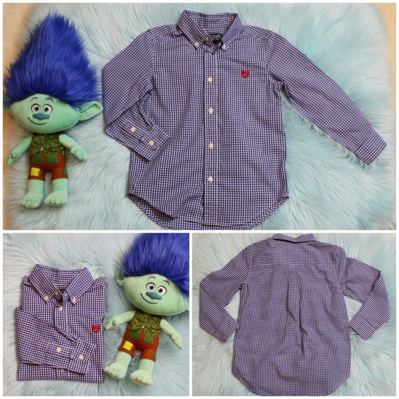 Chaps Boy's Size 5 Blue Gingham Button Up Shirt - Picture 2 of 6